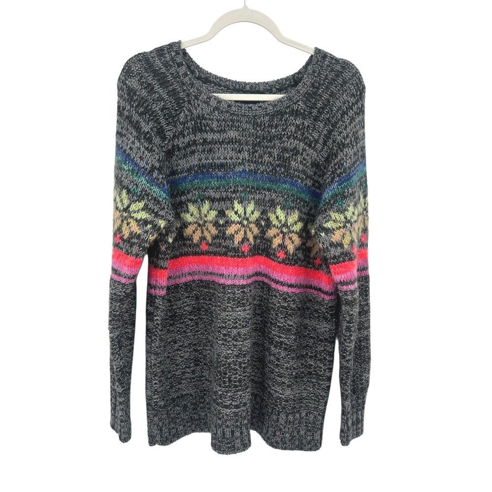 Fair Isle Knit Sweater Slouchy Pullover L Gray Multicolor Cozy American Eagle‎